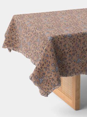 NWT Threshold Block Print Ruffle Rectangular Tablecloth | 60 x 104"